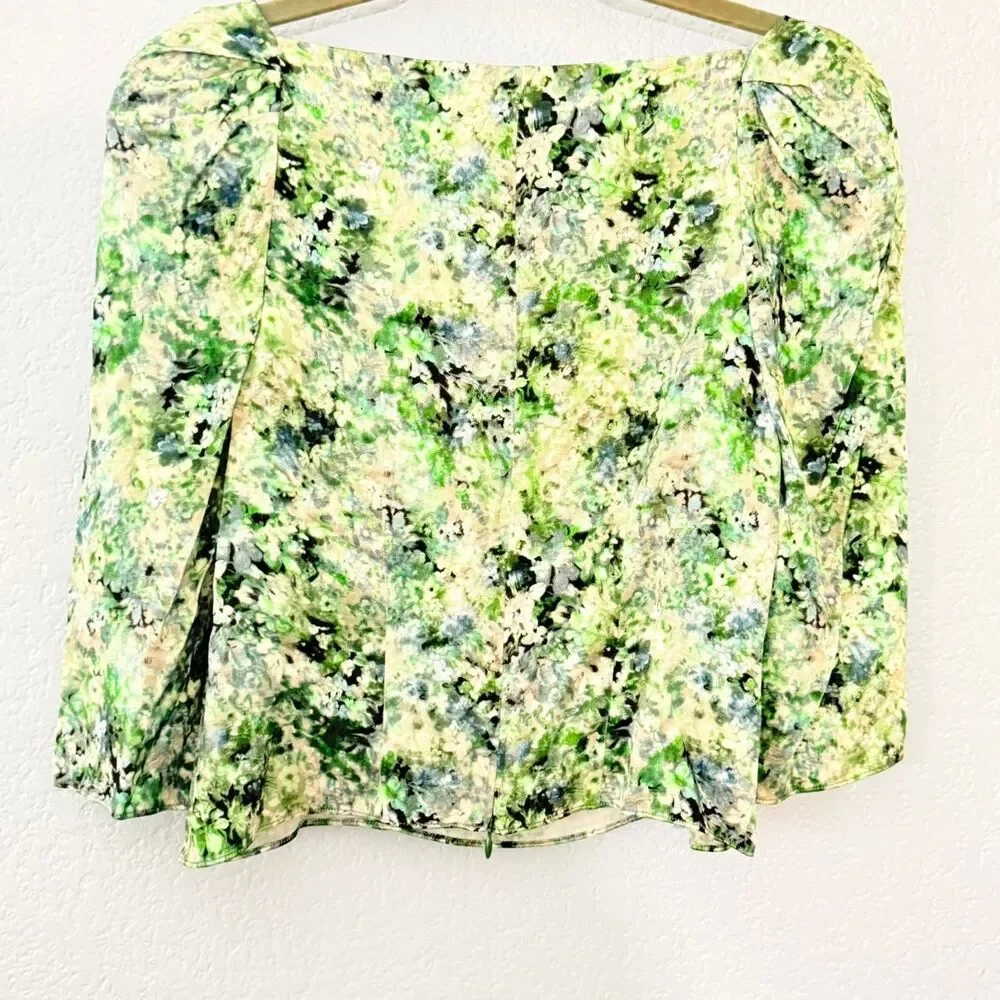 Vince Women's Painted Floral Draped L/S Square Nk Top SZ 2 - Picture 5 of 8